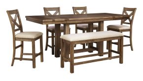 Signature Design by Ashley® D631/32/124(4)/09 Moriville - Dark Gray - 6 Pc. - Counter Extension Table, 4 Barstools, Bench