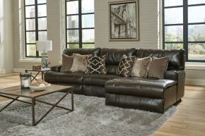 Catnapper 43/66/64/63-09 Catnapper 43/66/64/63-09 Como - 3 Piece Italian Leather Match Manual Reclining Sofa / Chaise With 1 Reclining Seat And RSF Chaise - Chocolate
