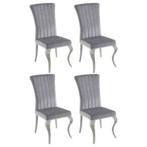 CoasterEssence 105073 Betty - Velvet Upholstered Dining Side Chair (Set of 4) - Gray And Chrome