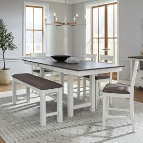 Liberty Furniture 182-CD-O6GTRS Liberty Furniture 182-CD-O6GTRS Brook Bay - 6 Piece Gathering Trestle Table Set - Textured White / Carbon Gray