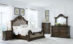 Ashley Furniture B947/31/36/58/56/94 Ashley Furniture B947/31/36/58/56/94 Maylee - 5 Pc. - Dresser, Mirror, California King Upholstered Bed - Dark Brown