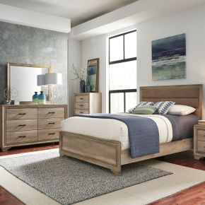 Liberty Furniture 439-BR-QUBDM Sun Valley - 3 Piece Bedroom Set (Queen Upholstered Bed, Dresser & Mirror) - Light Brown