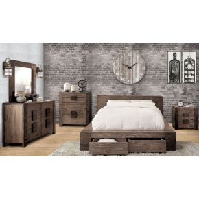 Furniture of America CM7629CK-BED Janeiro - California King Bed With Drawers In Footboard - Rustic