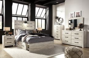 Ashley Furniture B192/31/36/87/84/50(2)/92(2)/B100-12 Ashley Furniture B192/31/36/87/84/50(2)/92(2)/B100-12 Cambeck - 9 Pc. - Dresser, Mirror, Full Panel Bed with 4 Storage Drawers, 2 Nightstands - Whitewash