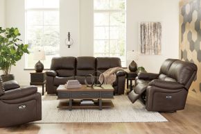 Signature Design by Ashley® U43808/87/74/98 Leesworth - 3 Pc. - Power Reclining Sofa, Loveseat, Rocker Recliner - Dark Brown