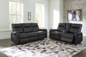 Signature Design by Ashley® 34105/87/96 Axtellton - Carbon - 2 Pc. - Power Reclining Sofa, Power Reclining Loveseat