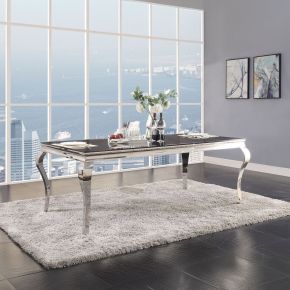 ACME 62070 Fabiola - Dining Table - Black Glass Top & Stainless Steel