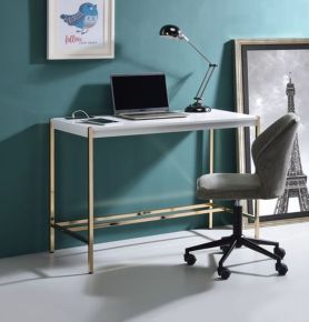 ACME OF00020 Midriaks - Writing Desk - White & Gold Finish