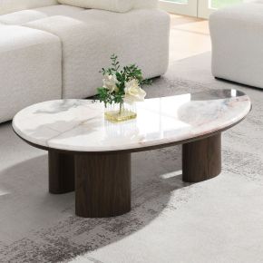 ACME LV04575 Hanale - Coffee Table With Marble Top - Natural / Brown