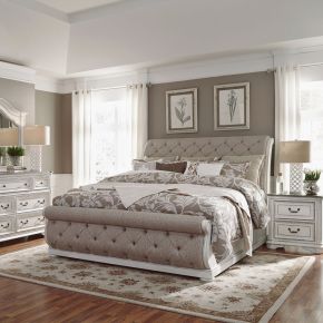 Liberty Furniture 244-BR-QUSLDMN Magnolia Manor - 4 Piece Bedroom Set (Queen Upholstered Sleigh Bed, Dresser & Mirror, Nightstand) - White