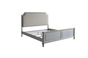 ACME 28877EK House - Marchese Eastern King Bed - Two Tone Beige Fabric & Pearl Gray Finish