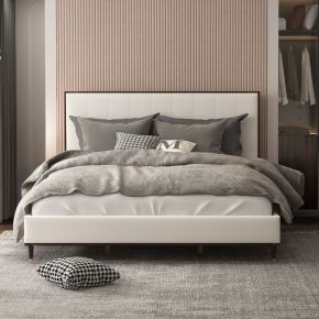 ACME BD02027Q Carena - Queen Bed - Light Gray Fabric & White & Brown