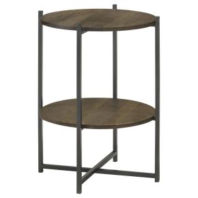 CoasterEssence 935993 Axel - Round Accent Table With Open Shelf - Natural And Gunmetal