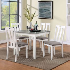 Furniture of America FOA3388T-5PK Dunseith - 5 Piece Dining Set - White / Gray