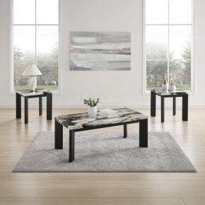 New Classic T3716-3P Strata - Faux Marble 3 Piece Occasional Set (1 Coffee & 2 End Tables) - Black / White