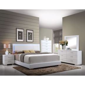 ACME 22640Q Lorimar - Queen Bed With LED - White Synthetic Leather & White Leg