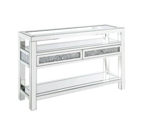 ACME 84733 Noralie - Accent Table With Glass Top - Mirrored & Faux Diamonds - 32"