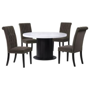 CoasterEssence 115490-S5BV Sherry - 5 Piece Round Marble Top Dining Table Set - Brown