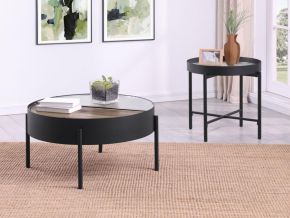 Coaster Fine Furniture 707898-S2 Ozella - 2 Piece Round Coffee And End Table Set - Sandy Black