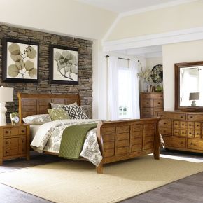 Liberty Furniture 175-BR-QSLDMCN Grandpas Cabin - 5 Piece Bedroom Set (Queen Sleigh Bed, Dresser & Mirror, Chest, Nightstand) - Light Brown