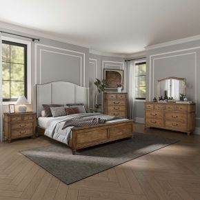 Liberty Furniture 336-BR-KSHDMCN Harrison Heights - 5 Piece Bedroom Set (King Shelter Bed, Dresser & Mirror, Chest, Night Stand) - Sienna