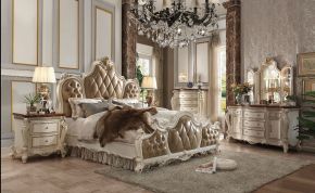 ACME 26900Q Picardy - Queen Bed - Butterscotch Synthetic Leather & Antique Pearl