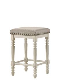 ACME 77182 Tasnim - Stool (Set of 2) - Tan Fabric & Antique White Finish