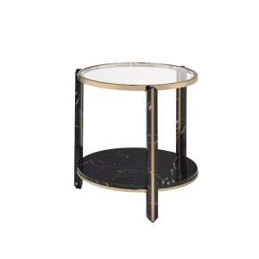ACME 83307 Thistle - End Table - Clear Glass, Faux Black Marble & Champagne Finish