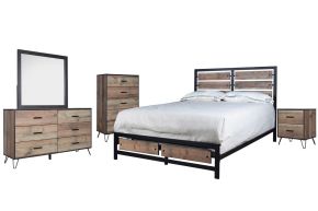 New Classic 00-5533-15C Elk River - 6/6 Eastern King 5 Piece Bedroom Set (Bed & Dresser & Mirror & Nightstand & Chest) - Light Brown