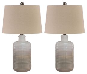 Ashley Furniture L121854 Marnina - Ceramic Table Lamp (Set of 2) - Taupe