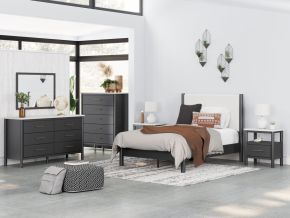 Ashley Furniture B2616/231/36/87/84/B100-12 Ashley Furniture B2616/231/36/87/84/B100-12 Cadmori - 5 Pc. - Dresser, Mirror, Full Upholstered Panel Bed - Black / White