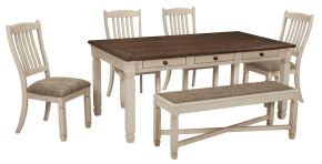 Signature Design by Ashley® D647/25/01(4)/00 Bolanburg - 6 Pc. - Dining Room Table, 4 Side Chairs, Bench - Beige