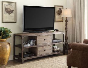 ACME 91504 Gorden - TV Stand - Weathered Oak & Antique Silver Metal