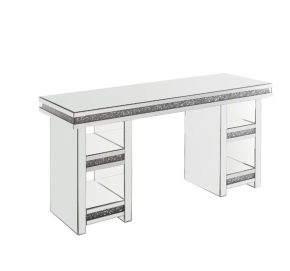 ACME 93112 Noralie - Writing Desk - Clear Glass, Mirrored & Faux Diamonds