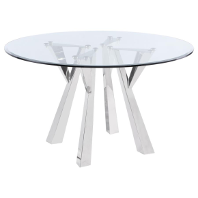 Coaster Fine Furniture 190710 Alaia - Round Clear Glass Top Dining Table - Chrome