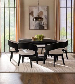 Coaster Fine Furniture 115390-S7A Leandro - 7 Piece Round Dining Table Set - Burnished Black