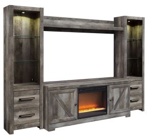 Ashley Furniture W440W5 Ashley Furniture W440W5 Wynnlow - 5 Pc. - Entertainment Center - 63" TV Stand With Fireplace Insert Glass/Stone - Gray