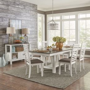 Liberty Furniture 182-CD-7TRS Brook Bay - 7 Piece Trestle Table Set (Ladder Chair Back) - White