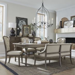 Liberty Furniture 615-DR-O6LTS Americana Farmhouse - 6 Piece Leg Table Set (Upholstered Tufted Back Side Chairs) - Light Brown