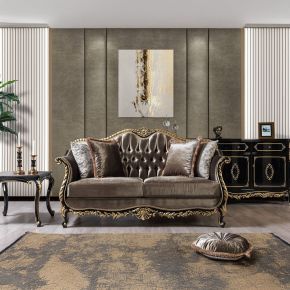 ACME LV01888 Betria - Loveseat With 4 Pillows - Light Green Velvet, Gold & Black High Gloss