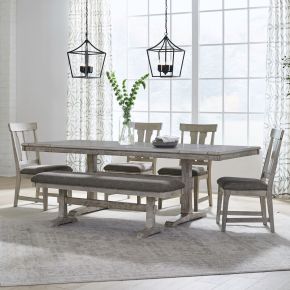 Liberty Furniture 528-CD-6TRS Liberty Furniture 528-CD-6TRS Hallendale - 6 Piece Trestle Table Set - Gravel Wash