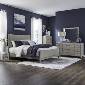 Liberty Furniture 694-BR-QUBDMC New Haven - 4 Piece Bedroom Set (Queen Upholstered Bed, Dresser & Mirror, Chest) - White