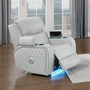 ACME LV05902 Elonzo - Power Motion Recliner With LED, Power Headrest & Speaker - Light Gray