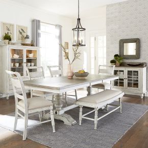 Liberty Furniture 661W-CD-6TRS Liberty Furniture 661W-CD-6TRS Whitney - 6 Piece Trestle Table Set - Antique Linen / Weathered Gray