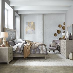 Liberty Furniture 902-BR-QPBDMN Belmar - 4 Piece Bedroom Set (Queen Panel Bed, Dresser & Mirror, Nightstand) - Washed Taupe