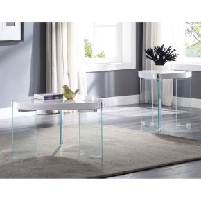 ACME 84920 Noland - Coffee Table - White High Gloss & Clear Glass