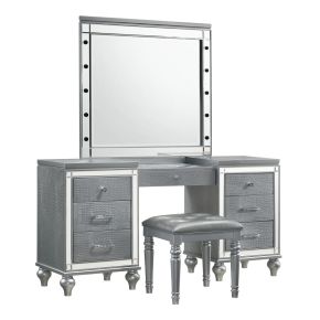 New Classic 02-9698S-VMS New Classic 02-9698S-VMS Valentino - Vanity Table & Mirror & Stool - Silver