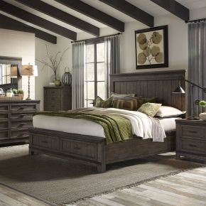 Liberty Furniture 759-BR-QSBDMN Thornwood Hills - 4 Piece Bedroom Set (Queen Storage Bed, Dresser & Mirror, Nightstand) - Dark Gray