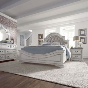 Liberty Furniture 244-BR-CKUBDMN Magnolia Manor - 4 Piece Bedroom Set (King California Upholstered Bed, Dresser & Mirror, Night Stand) - White
