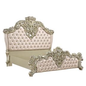 ACME BD00461EK Vatican - Eastern King Bed - PU Leather, Light Gold & Champagne Silver Finish